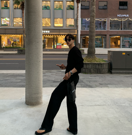 Ever Ice Linen Back Banding Wide Slacks