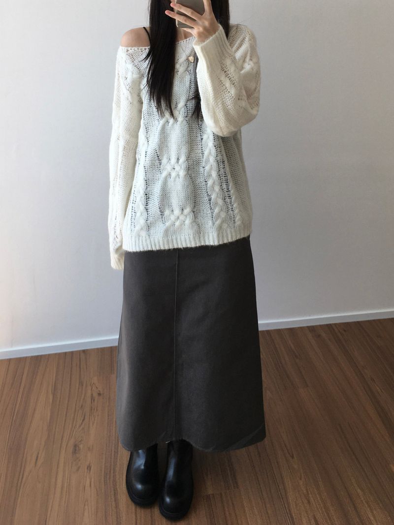 dust denim long skirt (2 colors)