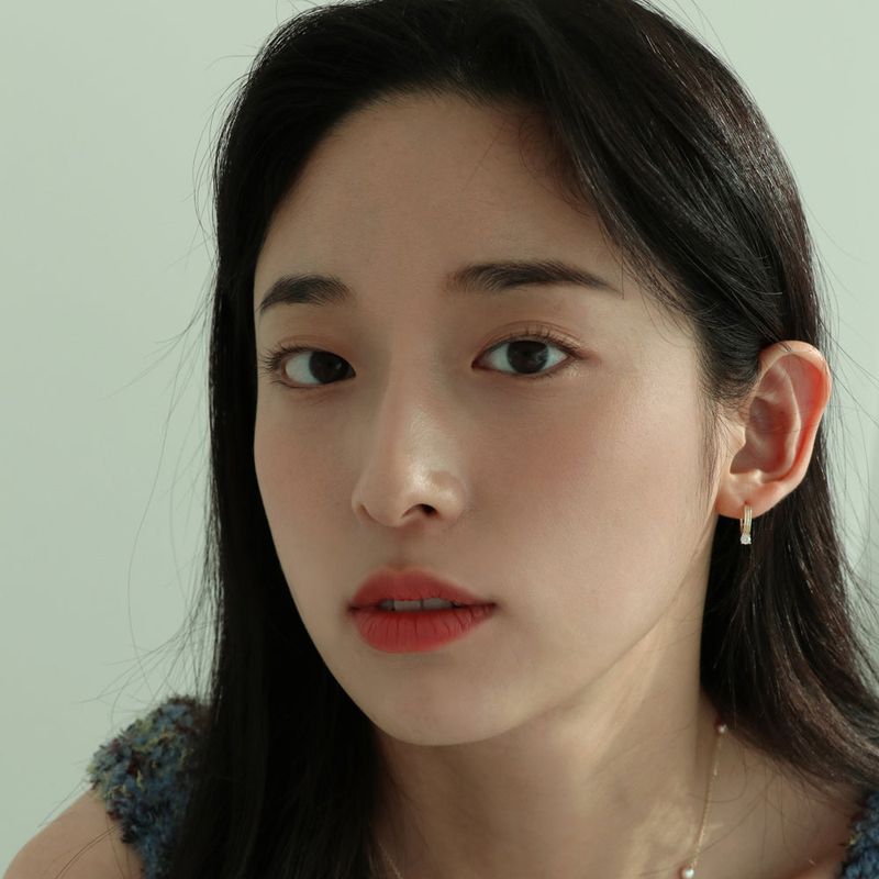 [single earring]14K gold cubic one touch earring