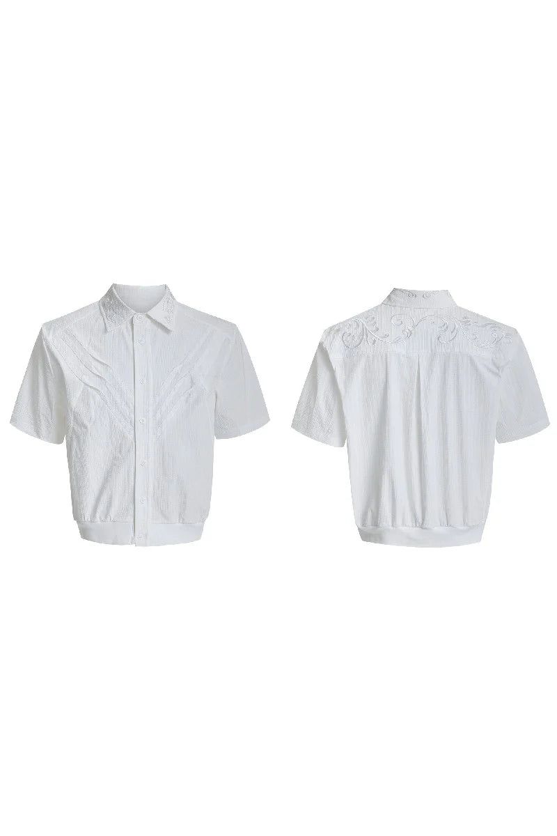 Textured Embroidered Cropped Shirt