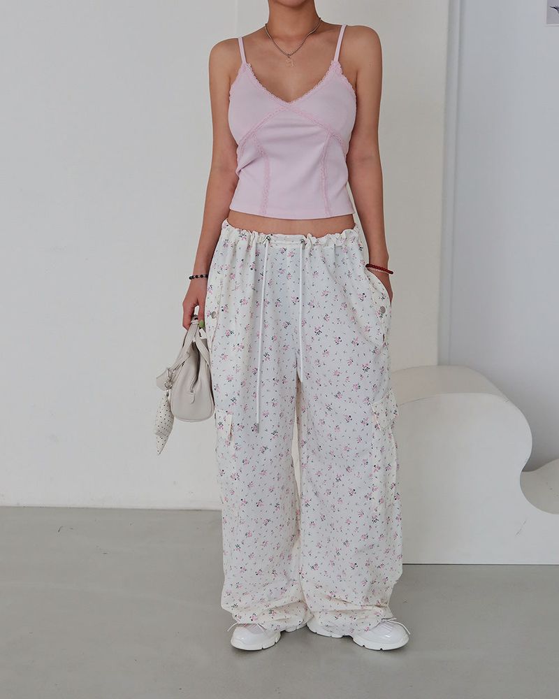 Flower cargo string jogger & wide pants