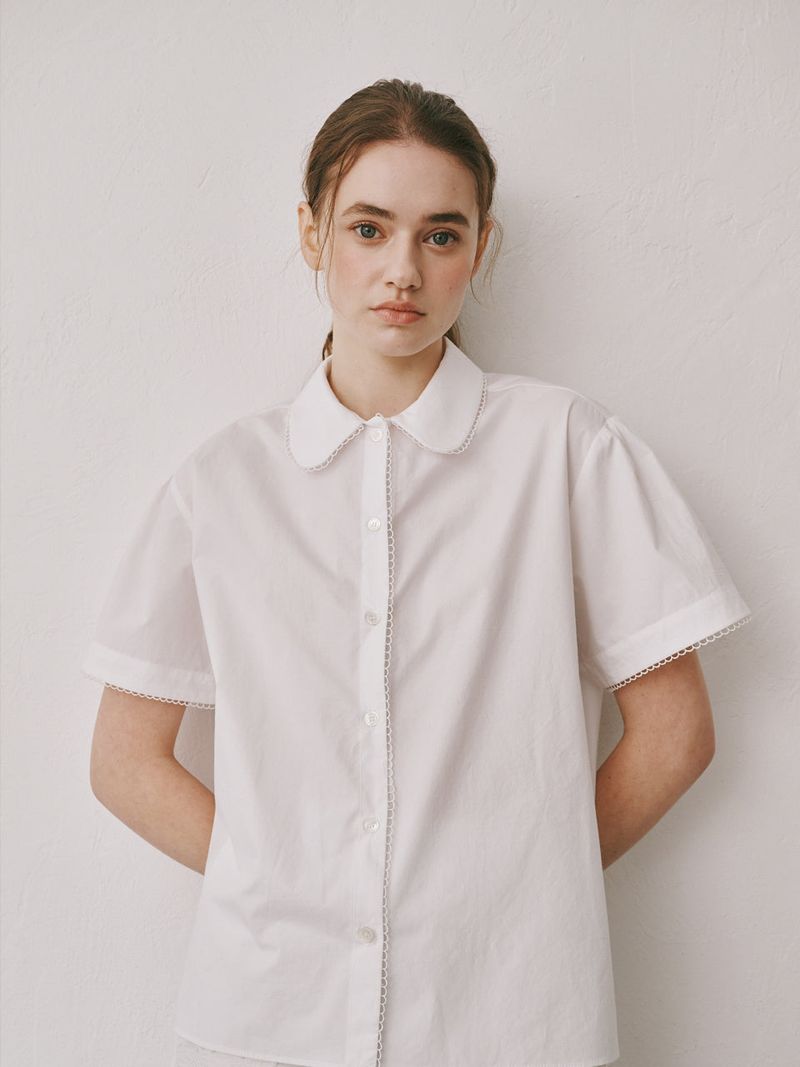 PLAT DU JOUR(プラドゥジュール)の「Lace half shirts (Ivory)(Tops)」
