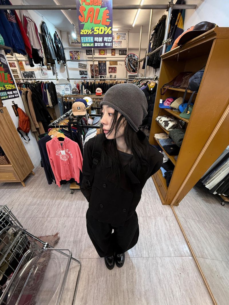  BLACK CURVED COTTON PANTS