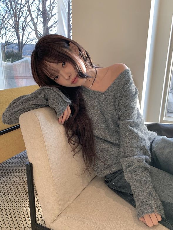 Baran Wool Loose Fit Long Sleeve Button Knit