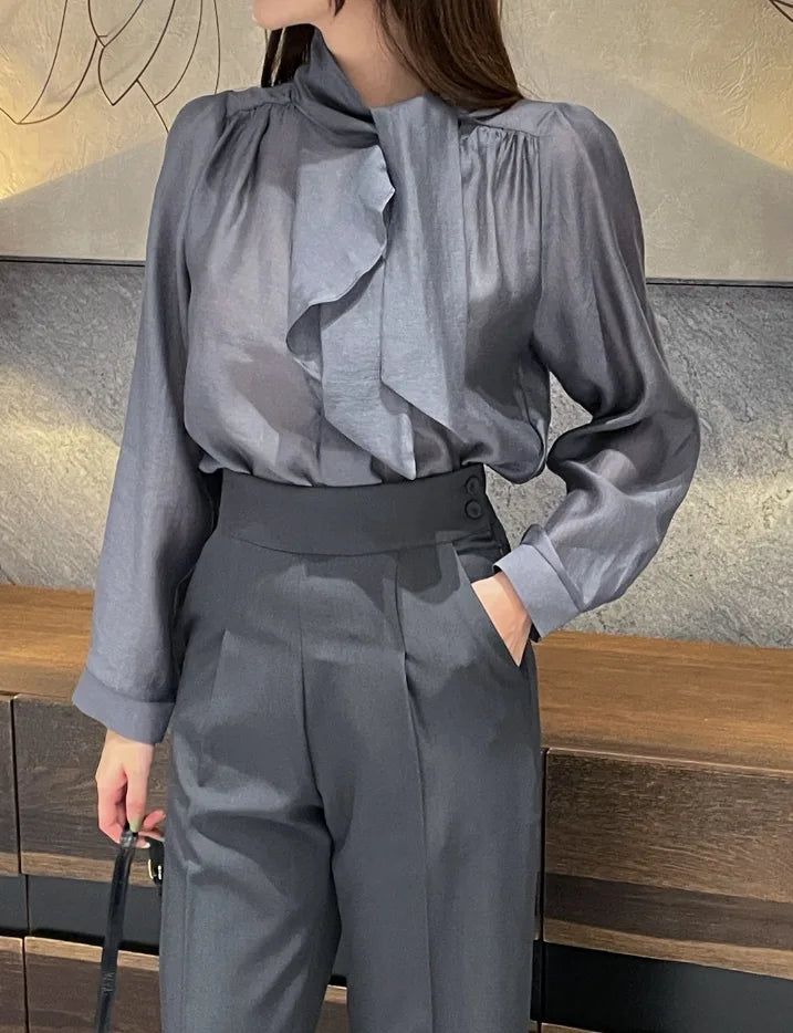 Bette High Waist Two-Button Pintuck Wide Slacks