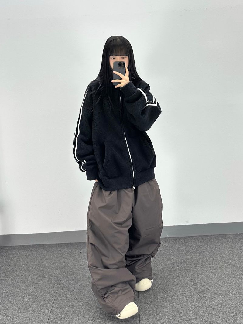 boa fleece track zip-up