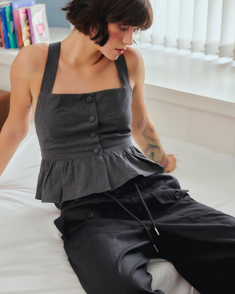 EVIE hailey CROSS-BACK TOP DARK GREY