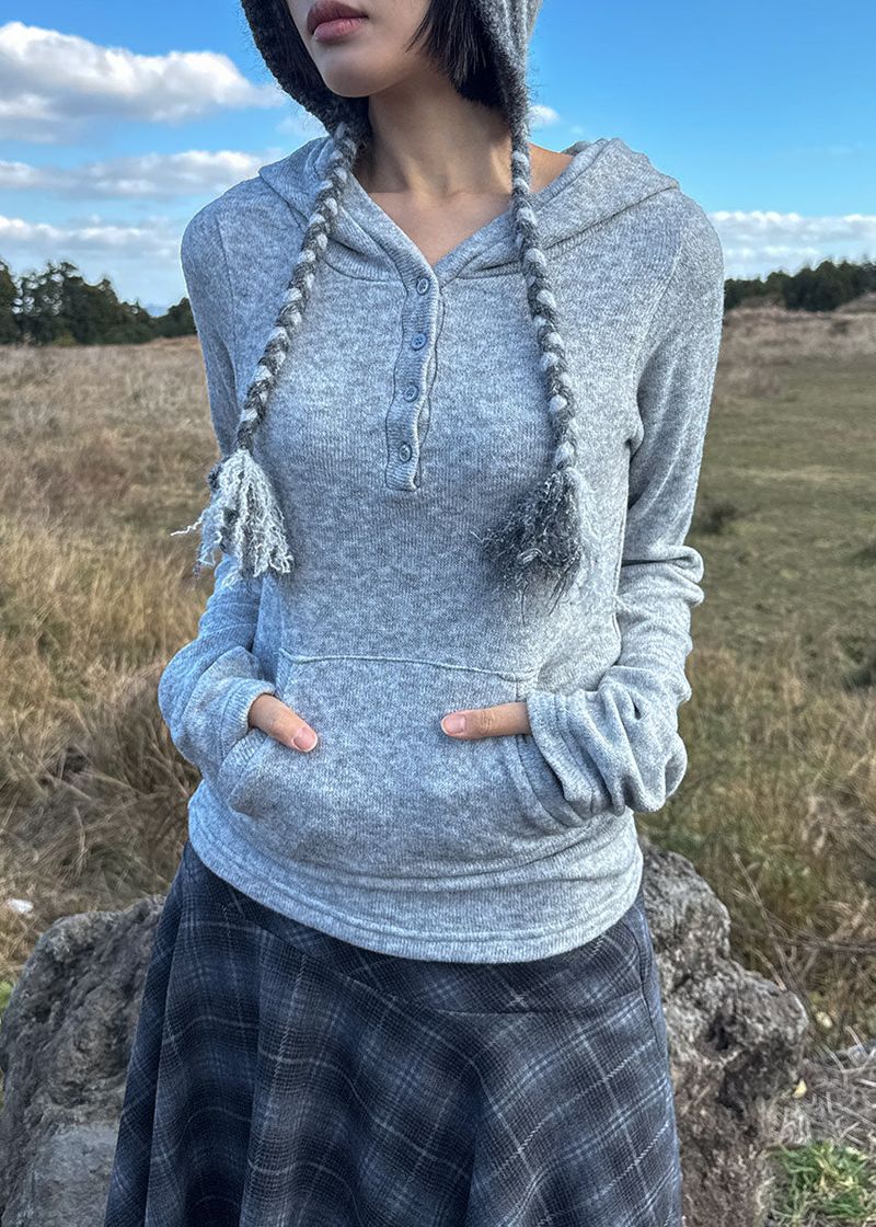 WOOL BUTTON HOOD TEE