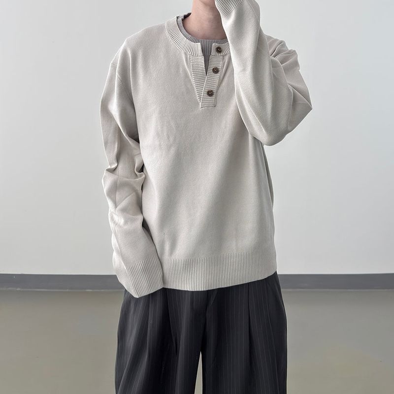 Riven Layered Henley-Neck Knit