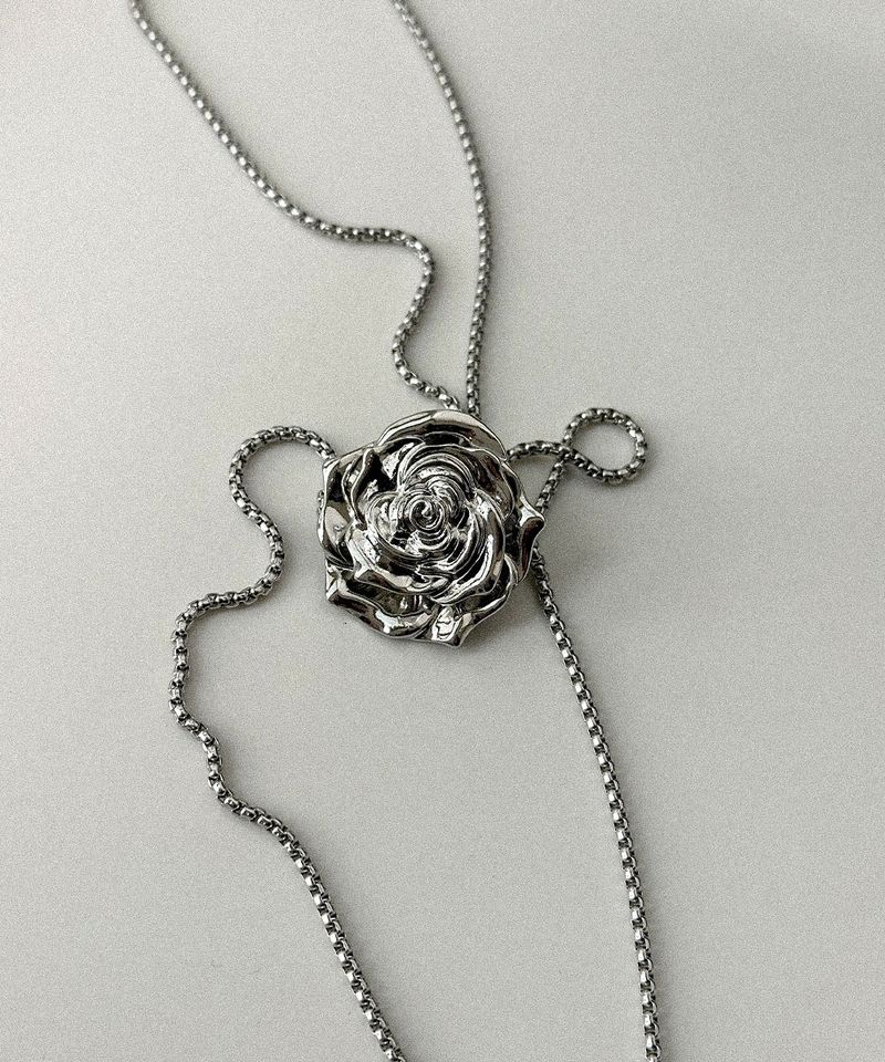 silver rose tie necklace