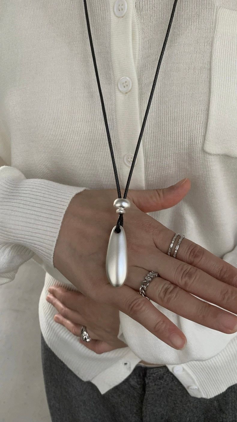 Matt silver stone long necklace