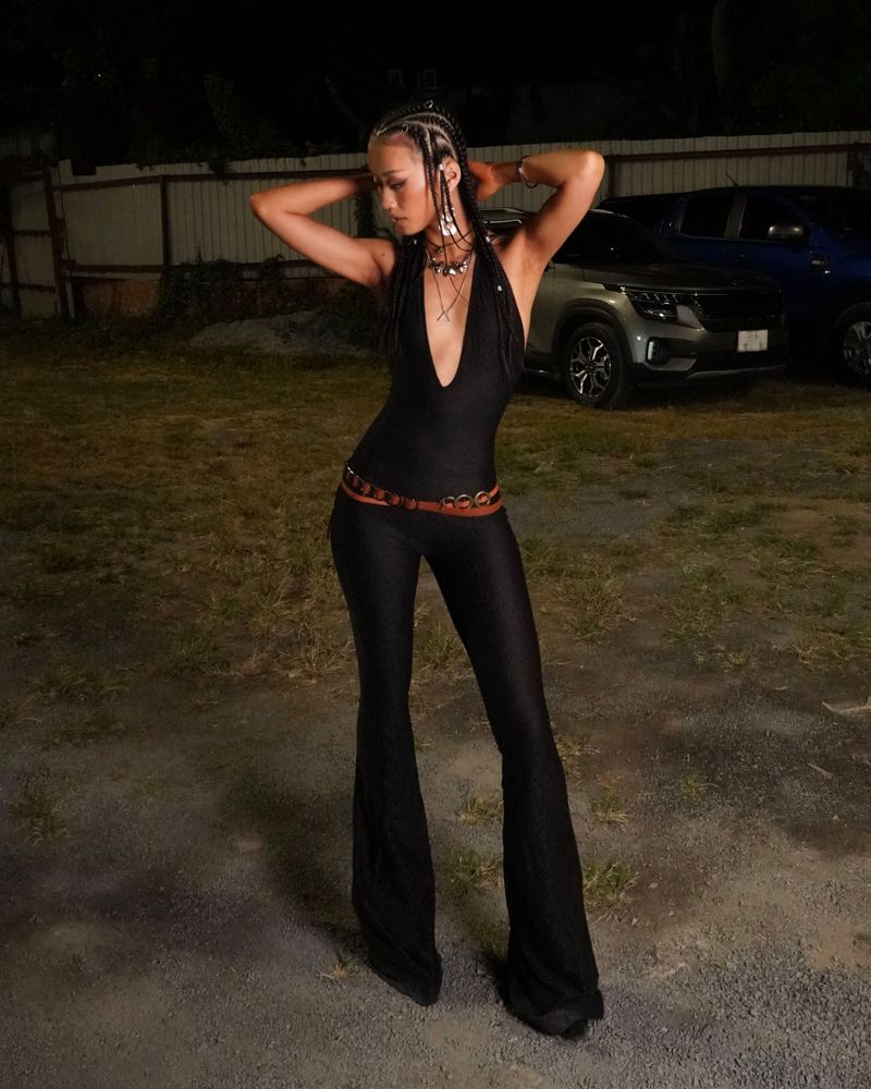 BB Plunge Neck Lace Jumpsuit