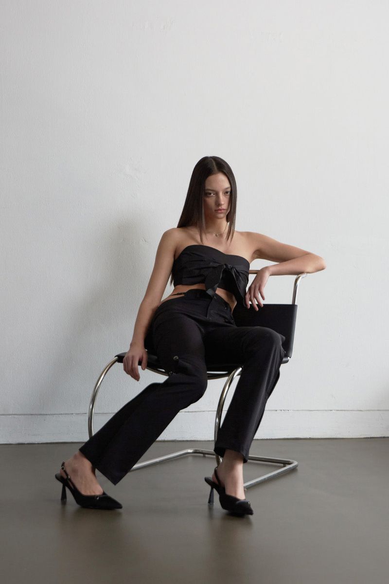 UNDERSTRAP KNEE DETAIL PANTS(BLACK)