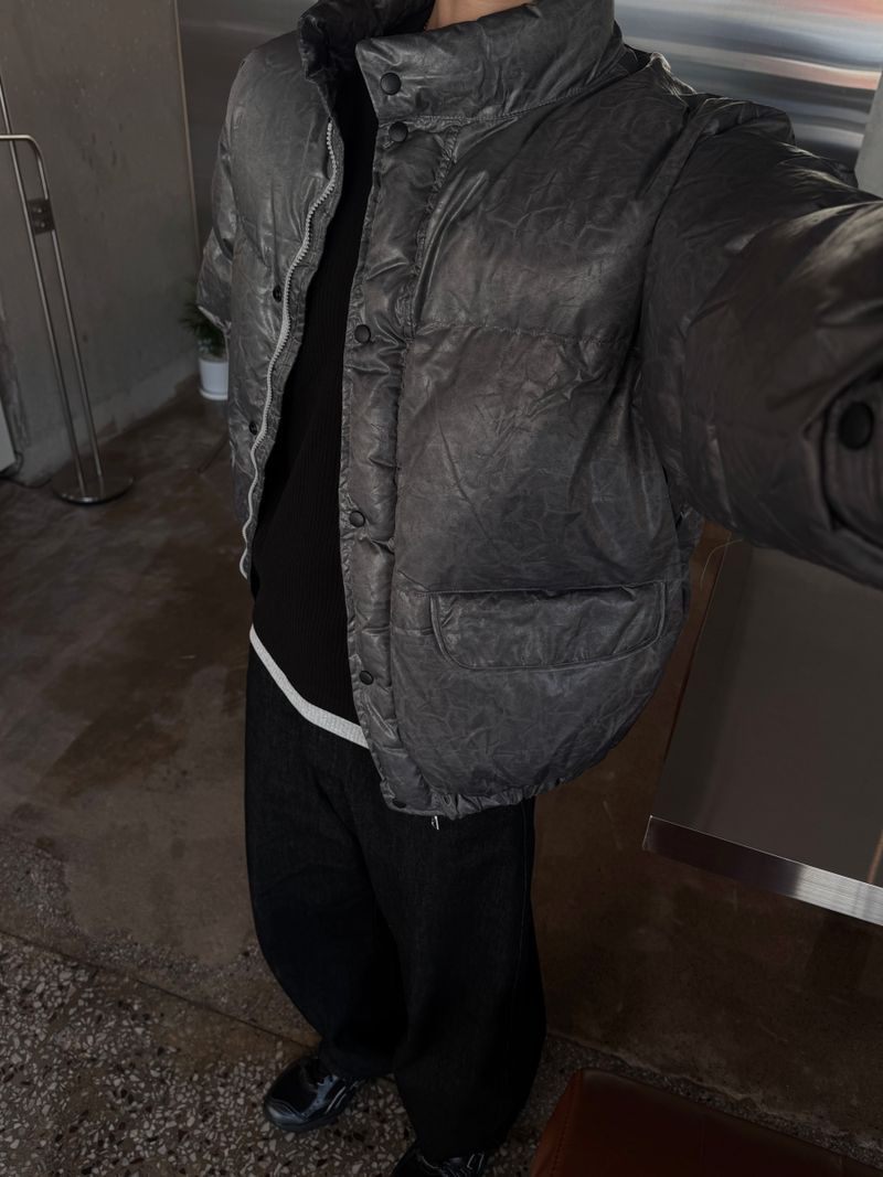 Cracked Nuptse Metallic Short Puffer Jacket