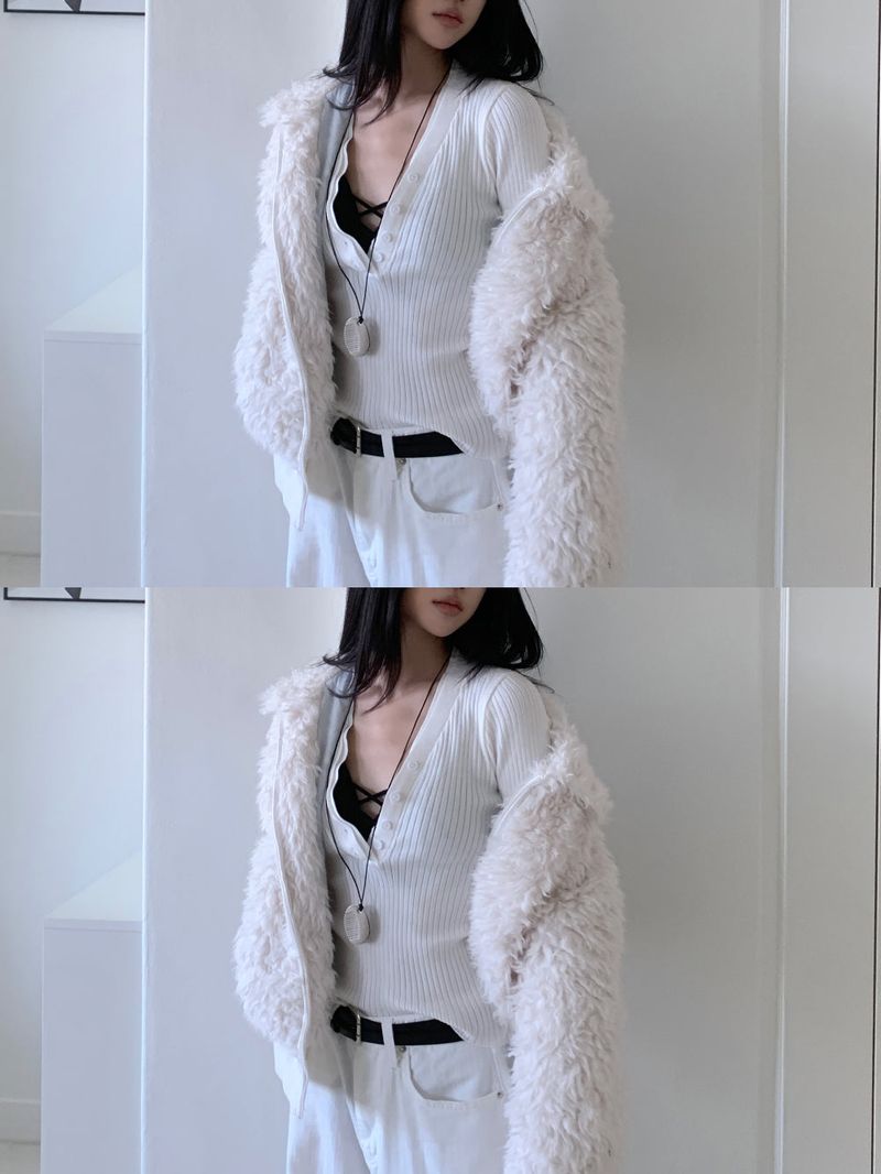 Secret Slim Fit Button Rib Knit & Lace Bra 2pcs