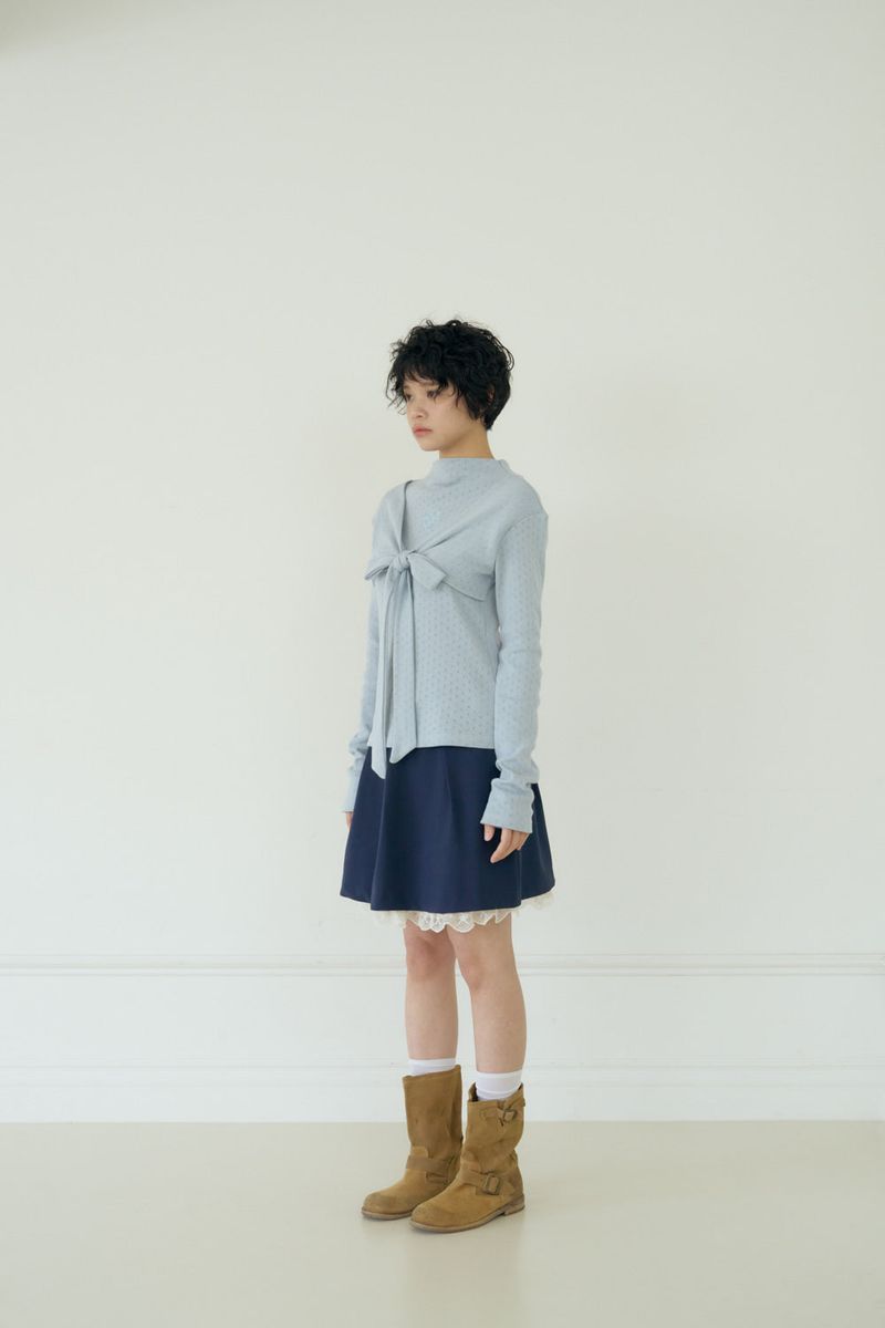 BOW MINI DOT LACE SKIRT (NAVY)
