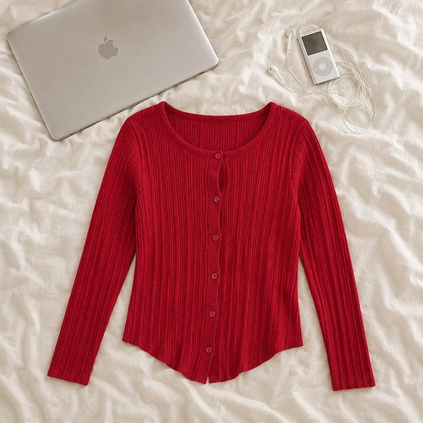 Flower Snap* Snit Slip Ribbed Knit Cardigan (4 colors)