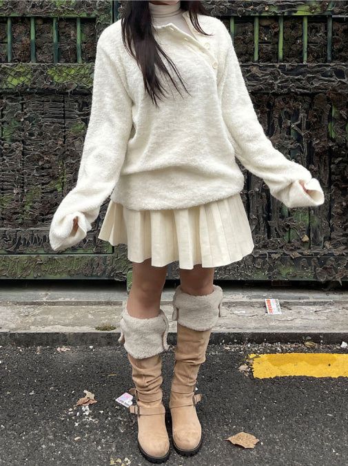 Diagonal Button Loose Fit Bookle Knitwear