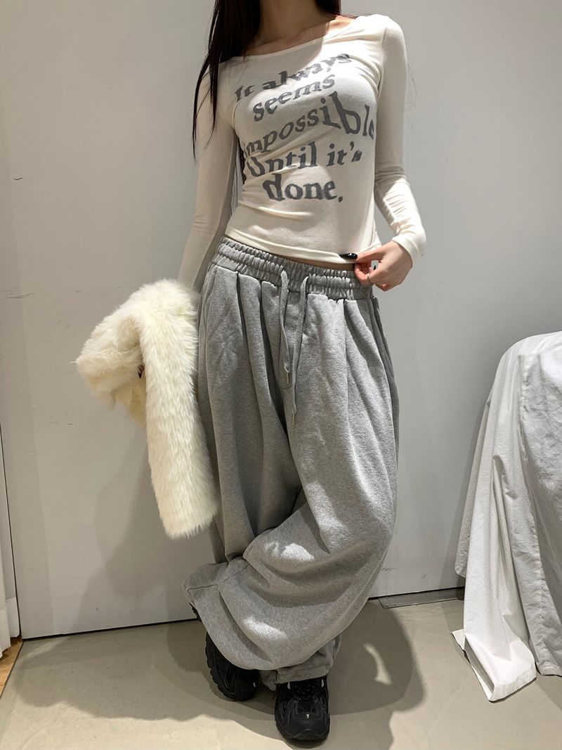 Lettering slim long sleeve top(4color)