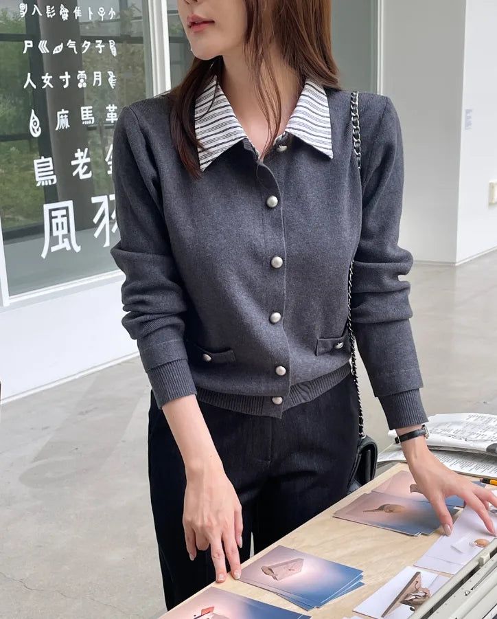 iam mari（アイアム マリ）の「Atin Shirt Collar Pocket Knit Cardigan（Tops）」
