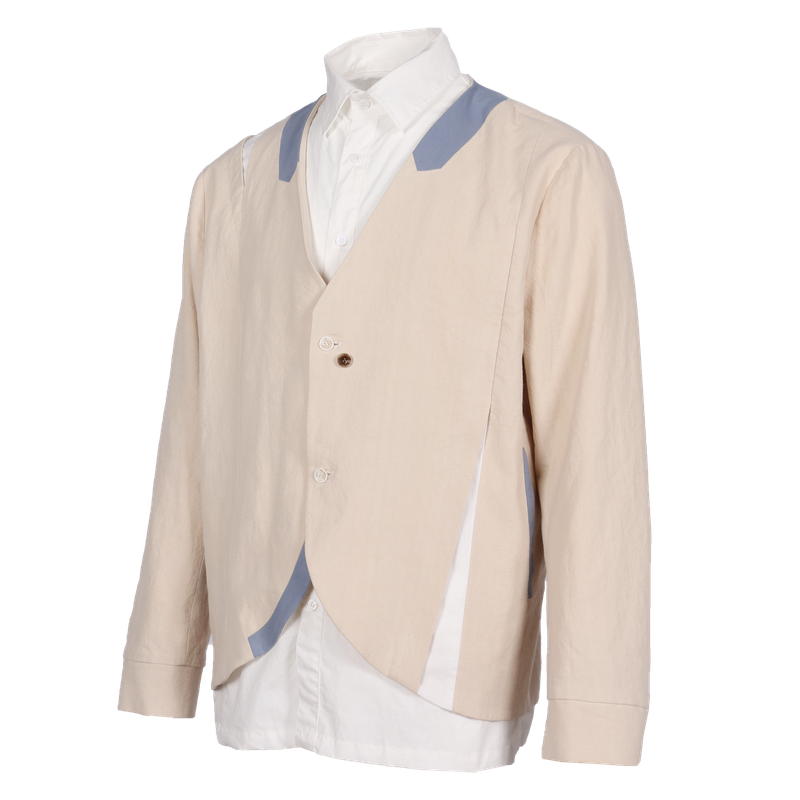 RELABEL Structured Cut Contrast-Colored Patchwork Fake Two-Piece Loose Blazer