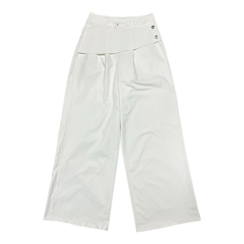 Close Pintuck Wrap Two Button High Waist Long Wide Pants
