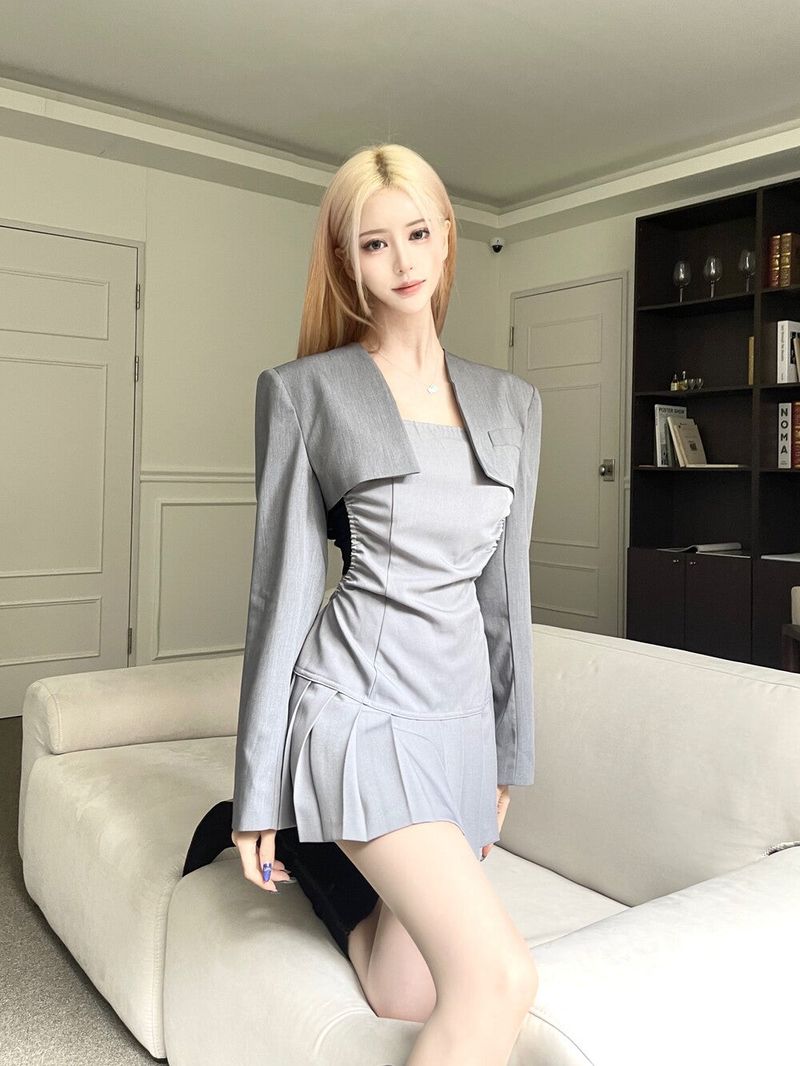  Backless top pleats mini ops (2color)