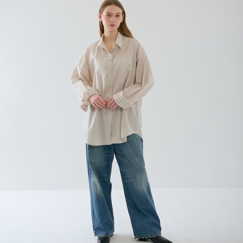 Over-sized Stripe Long Shirts Yellow