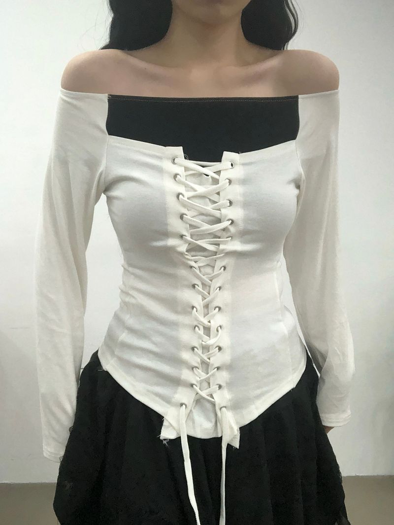 Ribbon Corset Off-shoulder T