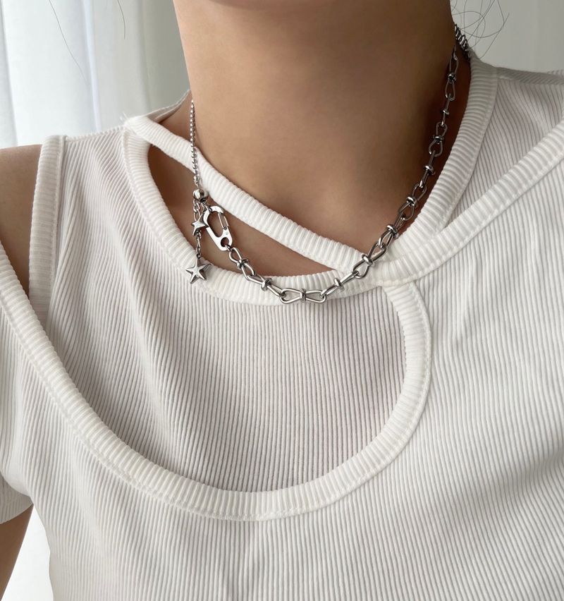 styy hip double star y2k vertical star carabiner two-way bold necklace