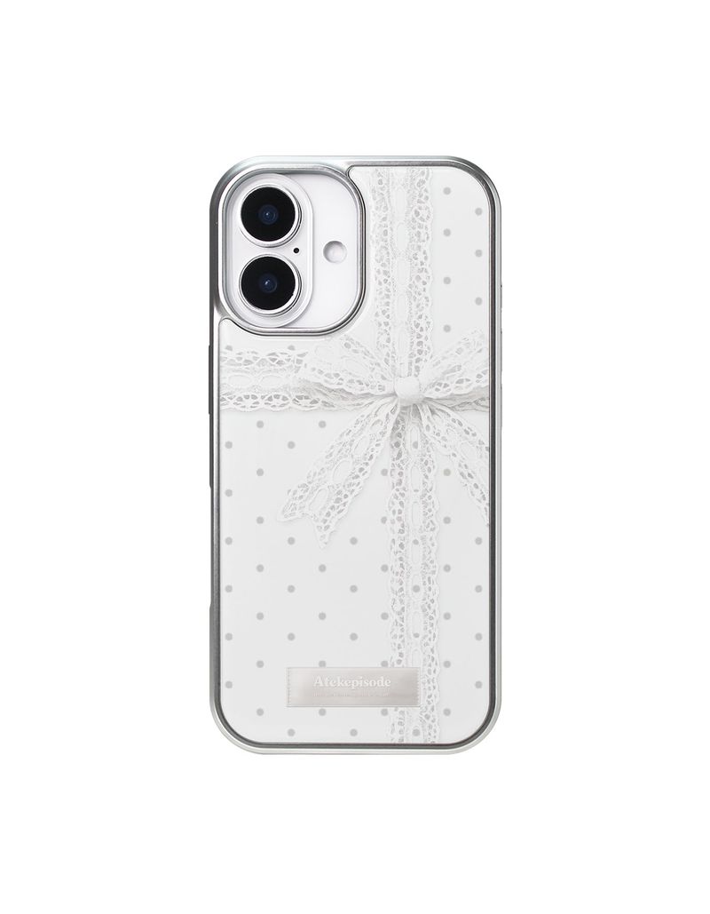 ATEK（アテック）の「リボンレースMagSafeシルバーガラスバンパーケース（スマホグッズ/小物）」