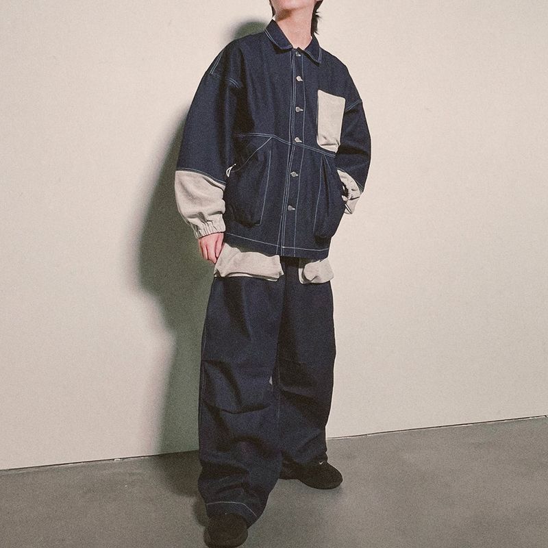 reverse terry pocket denim pants_blue