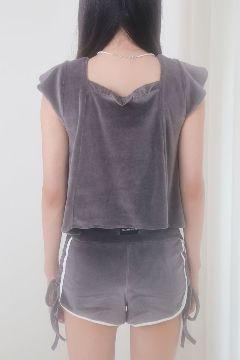 VELVET PAJAMA TOP (CHARCOAL)