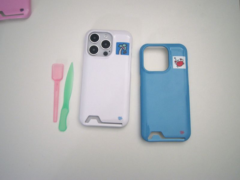 home square patch card pocket phone case white