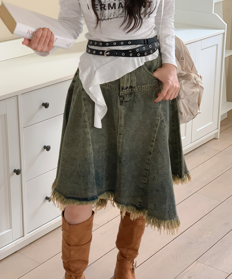 Nairo Unbalance Denim Surgery Midi Skirt