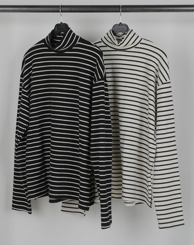 Never Peach Border High Neck T Shirt (2color)