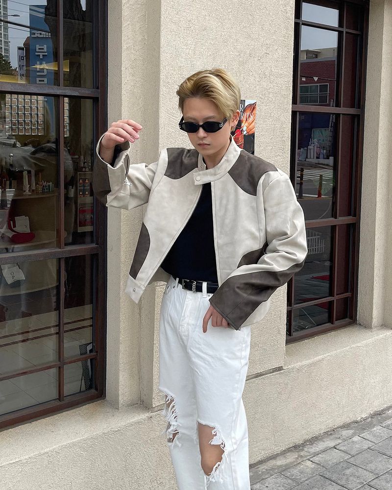 OA Treasure Cropped Racing Leather Jacket (2 colors)