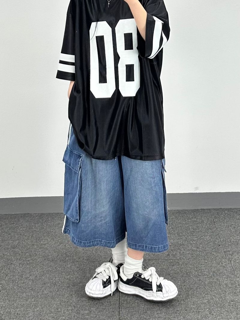 track denim cargo shorts