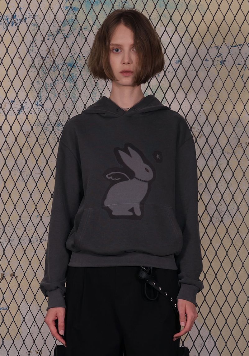 RABBIT ANGEL HOODIE_CHARCOAL