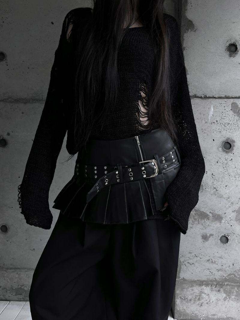 chic layered pleated leather skirt