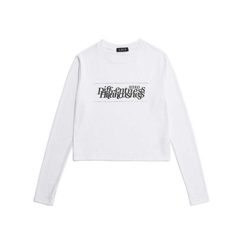 スタックスローガンロゴウォーマークロップ長袖Tシャツ