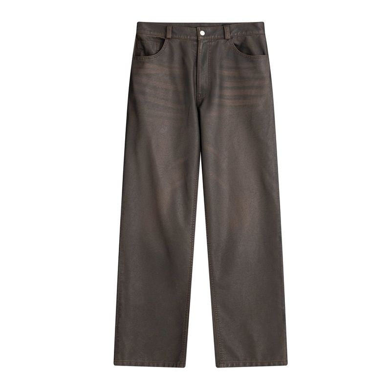 Crack Leather Loose Pants (Brown)