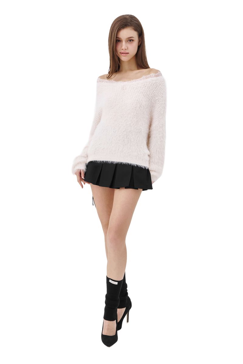 Blush lace off- shoulder knit, Pink