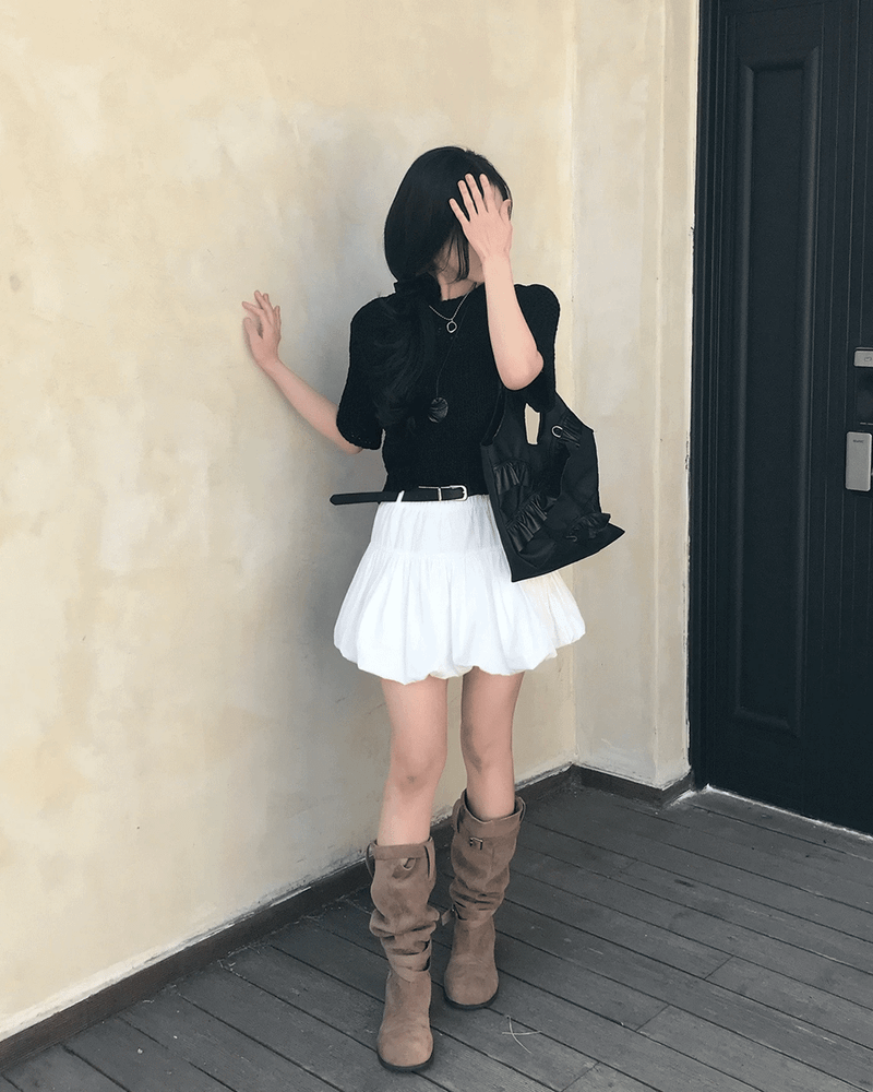 GUSTA（グスタ）の「Draw Balloon Belt SET Banding MIni Skirt（Skirts）」