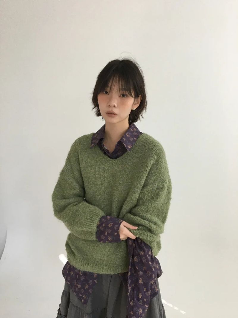 Bonbon Boucle V-neck Knit (5color)