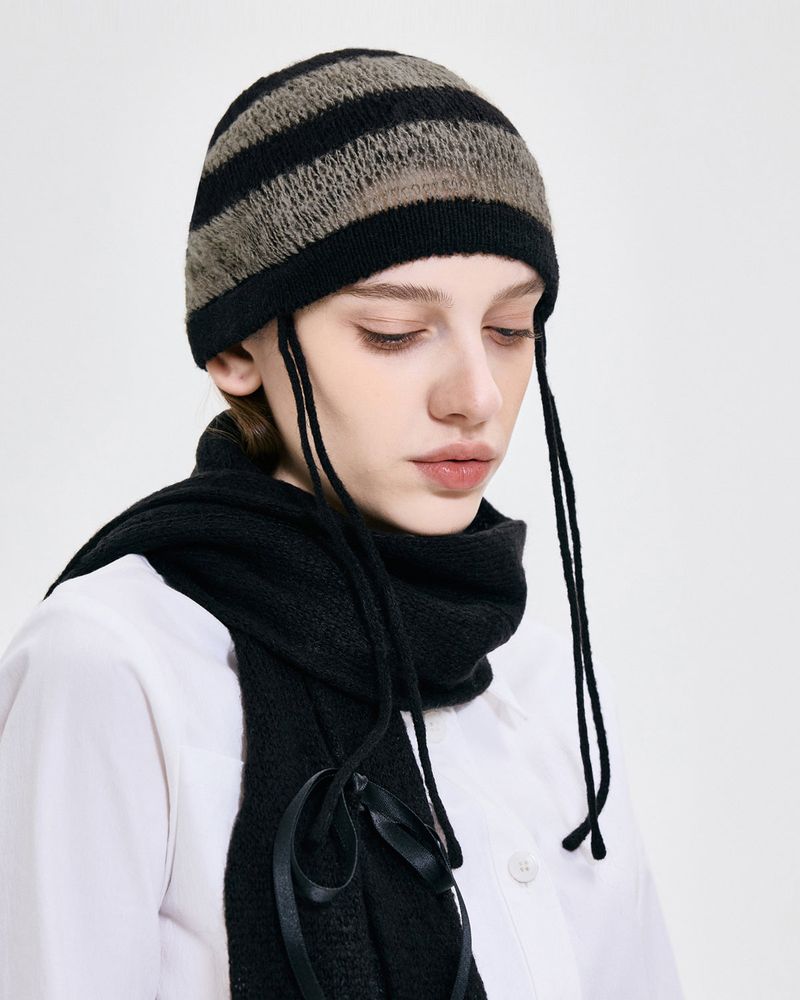 Ribbon Tied Beanie _ BLACK