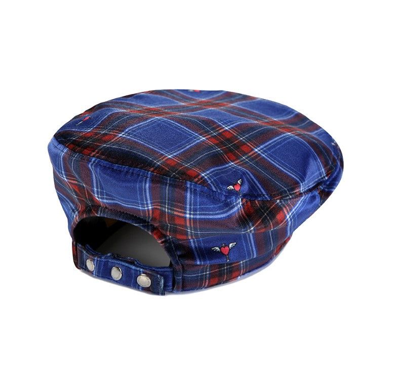 1 0 check velvet beret - BLUE