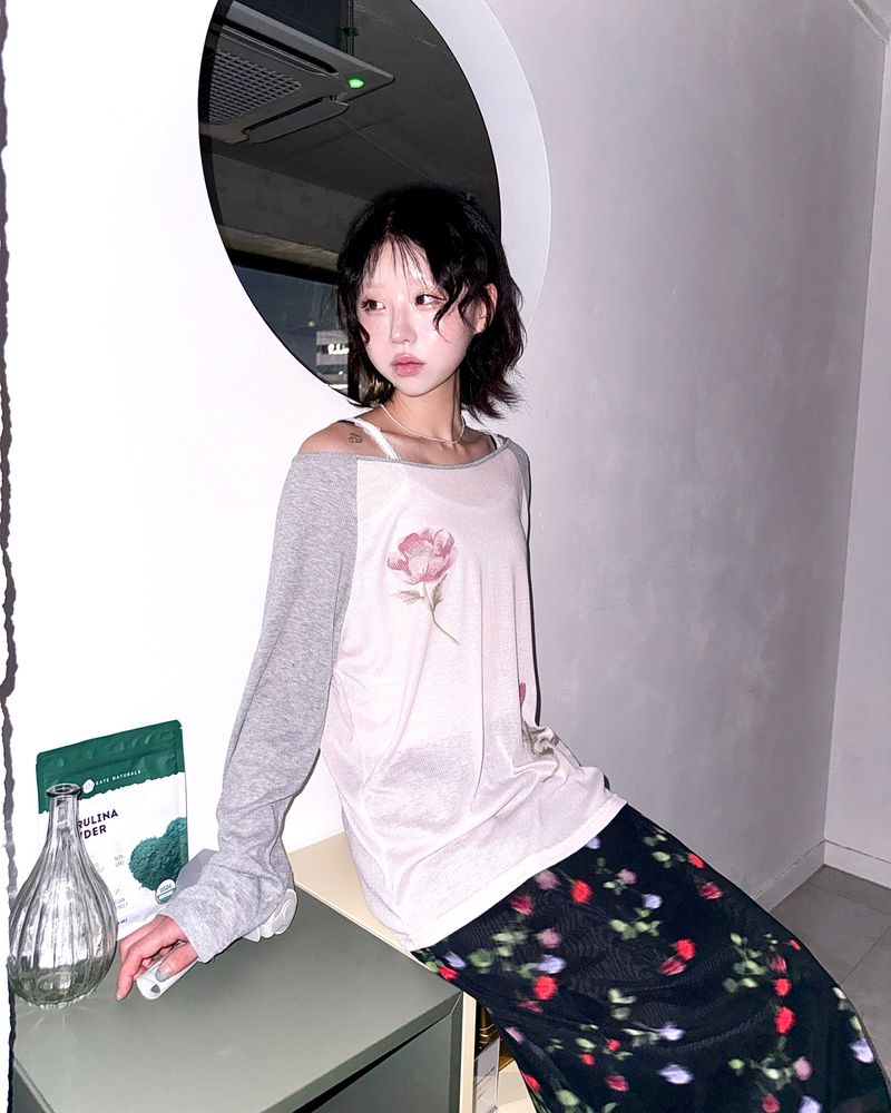 (2color) Smudge Flower Silky Skirt
