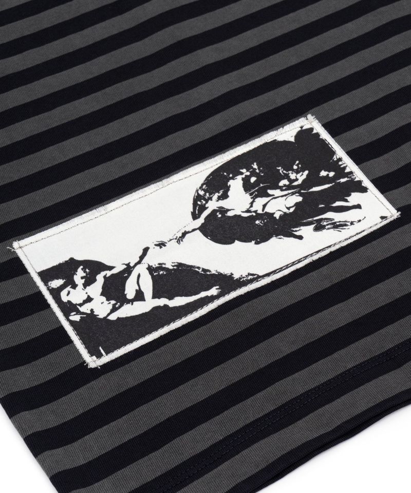 BBD アングザイエティ マルチ パッチ ストライプ Tシャツ (Black&Charcoal)