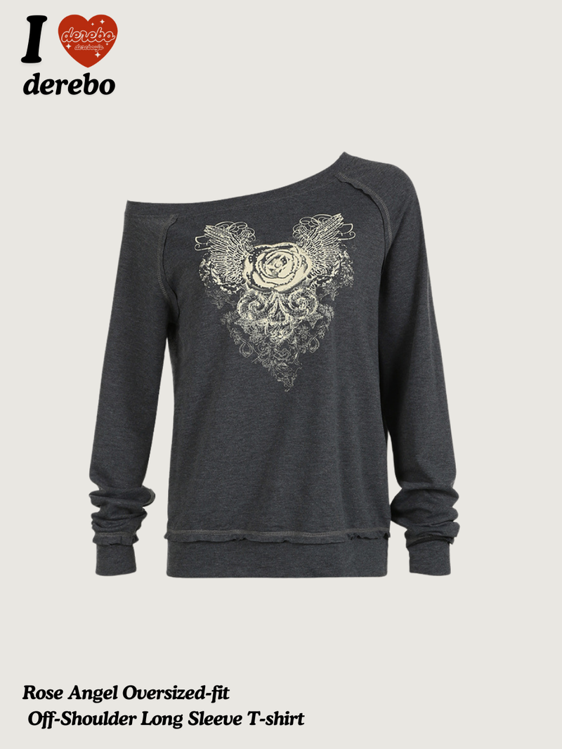 dereborujo（ドレボルゾー）の「ローズエンジェルオーバーサイズフィットオフショルダーロングスリーブTシャツ（トップス）」